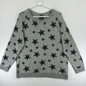 Lucky Brand Women’s Pullover Sweater Sz 1X Gray & Navy Crewneck Lightweight EUC